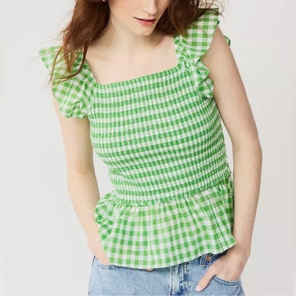 Draper James Smocked Peplum Gingham Top